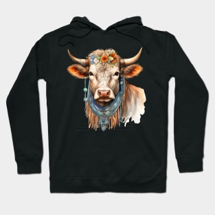 Watercolor Boho Cow #2 Hoodie